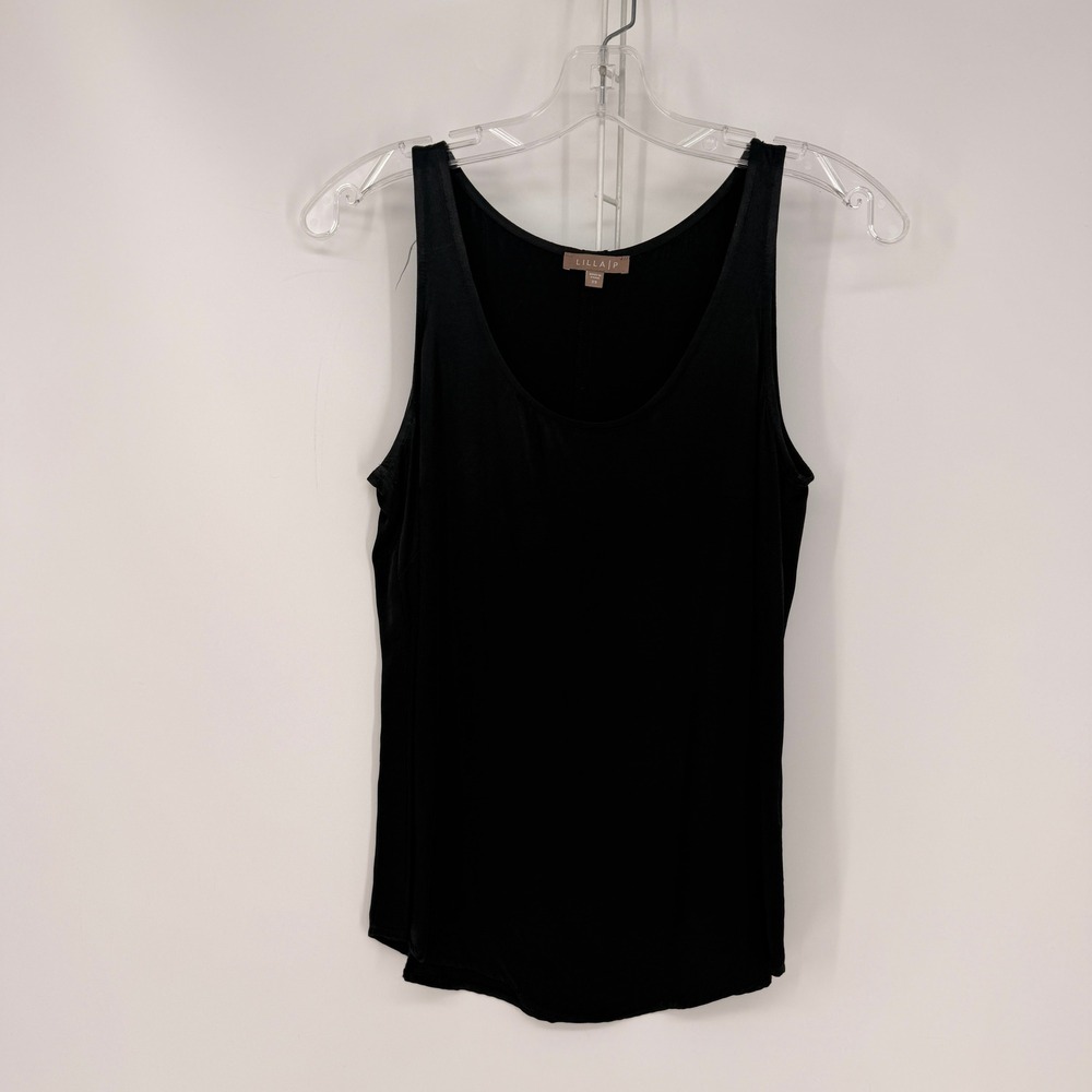 Lilla P Tank Top Womens XS Black Silky Viscose Rayon Scoop Neck Minimalist Basic